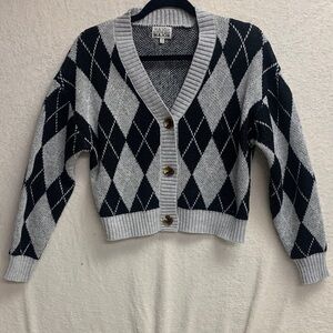Argyle Cardigan Sweater - Black and Gray